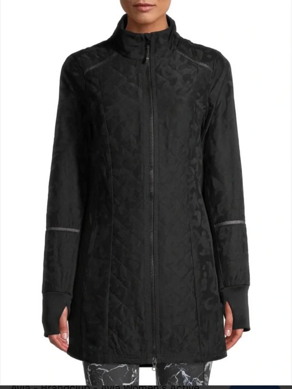 Avia Black Quilted Front Women's 3/4 Puffer Jacket Size M Black